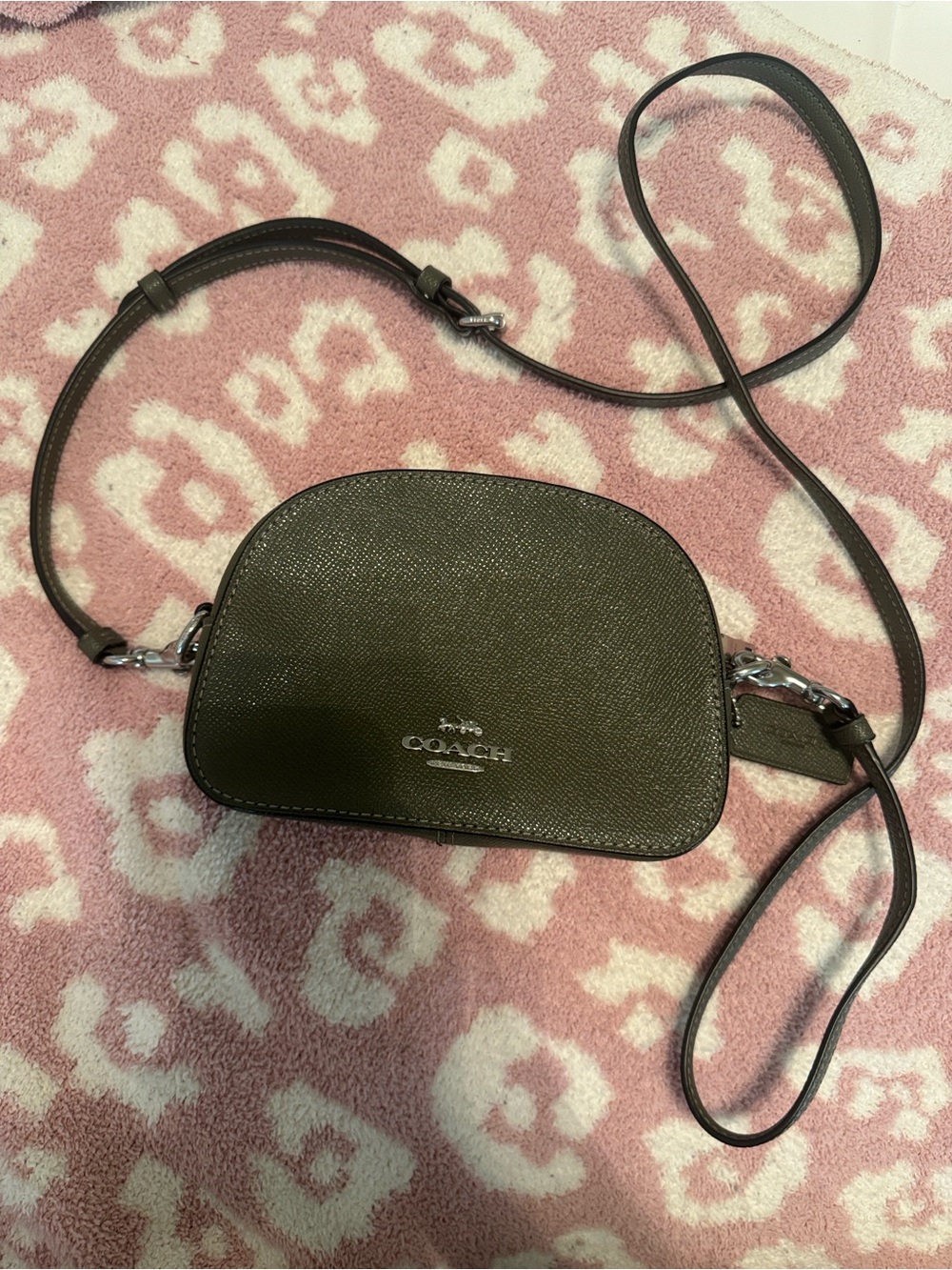 Coach Olive Green Pebbled Leather Crossbody Camera Bag
